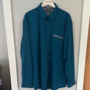 Men’s Flex Teal Long Sleeve Dress Shirt with Contrast Trim
